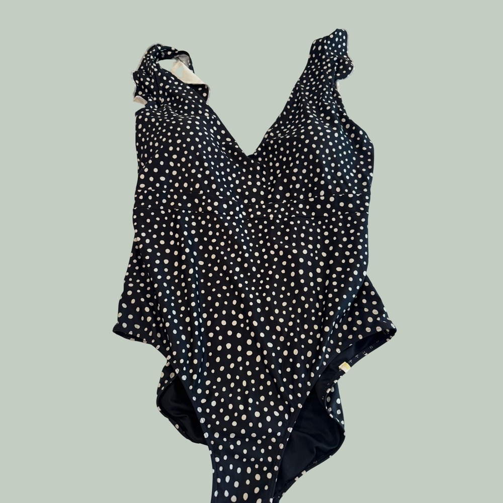 Summersalt Ruffle Backflip One Piece Swimsuit Polka Dot Black White Size 14